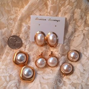 4 pair gold tone and simulated pearl clip ons